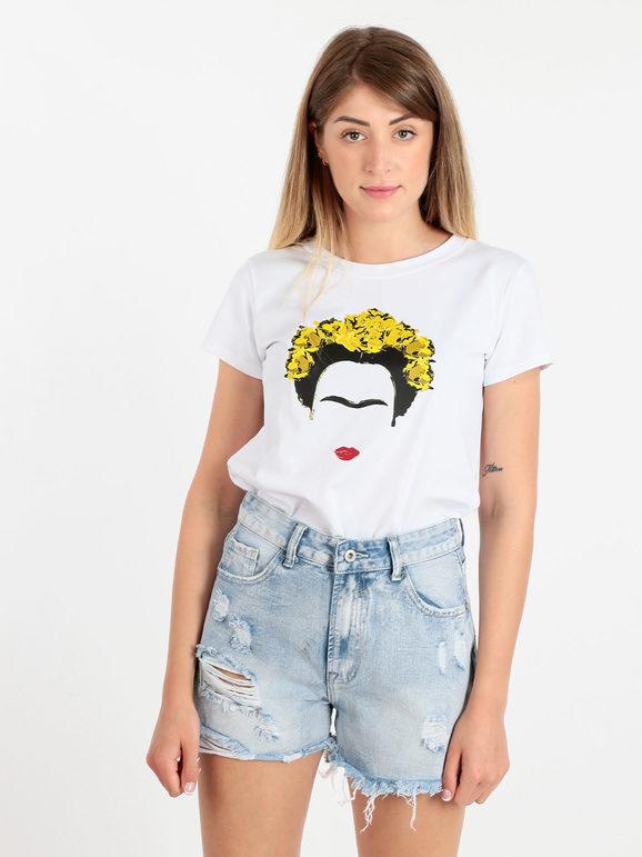 sofy's chic T-shirt donna con stampa Frida Kahlo T-Shirt Manica Corta donna Giallo taglia Unica