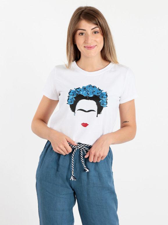 sofy's chic T-shirt donna con stampa Frida Kahlo T-Shirt Manica Corta donna Blu taglia Unica