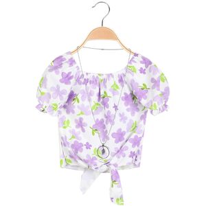 Solada Blusa da bambina a fiori con collana T-Shirt Manica Corta bambina Viola taglia 12