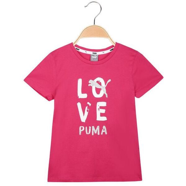 puma alpha tee t-shirt girocollo con scritta t-shirt manica corta bambina fucsia taglia 15/16