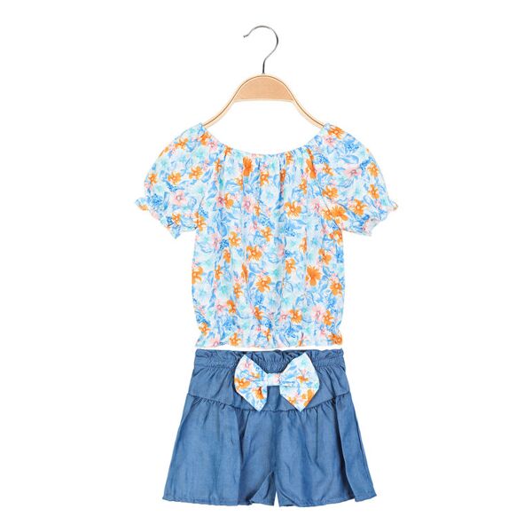 solada completo 2 pezzi da bambina a fiori con blusa e shorts completi 3-16 anni bambina blu taglia 12