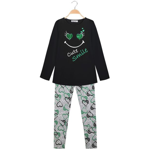 miss bellina completo 2 pezzi da bambina t-shirt + leggings stampati completi 3-16 anni bambina nero taglia 16