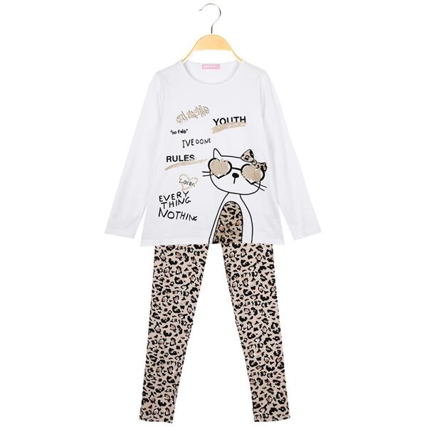 hope star completo bambina 2 pezzi stampa animalier completi 3-16 anni bambina bianco taglia 03/04