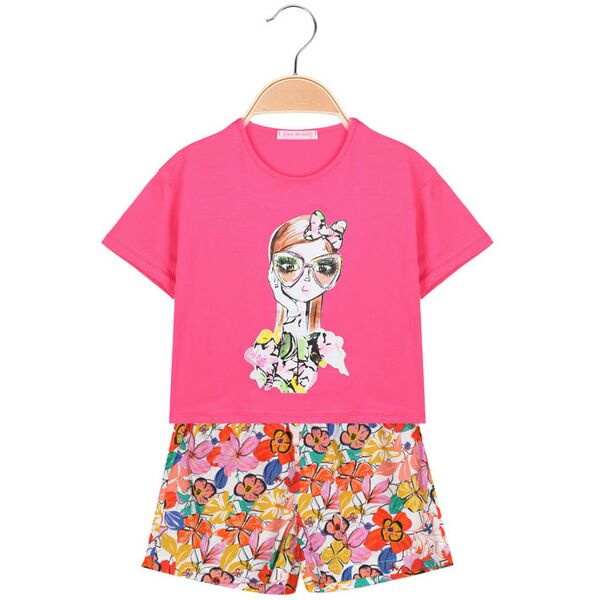 pink rabbit completo corto da bambina t-shirt + shorts a fiori completi 3-16 anni bambina fucsia taglia 04