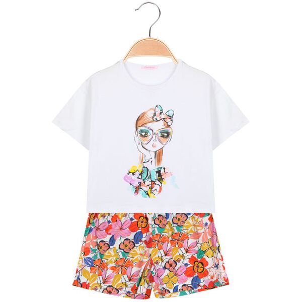 pink rabbit completo corto da bambina t-shirt + shorts a fiori completi 3-16 anni bambina bianco taglia 04