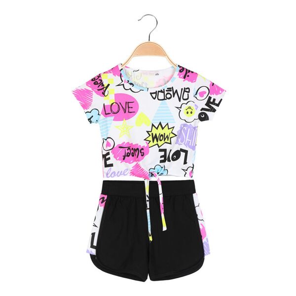 lady moda completo da bambina t-shirt con stampe + shorts completi 3-16 anni bambina nero taglia 04