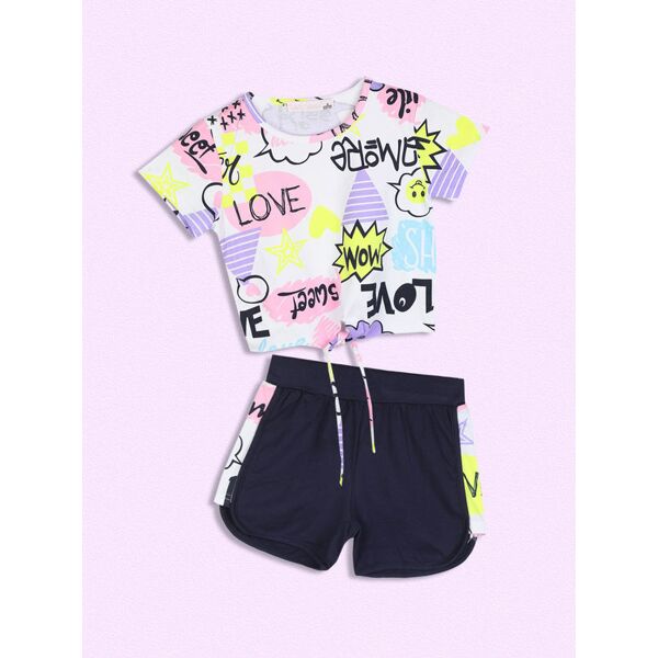 lady moda completo da bambina t-shirt con stampe + shorts completi 3-16 anni bambina blu taglia 12