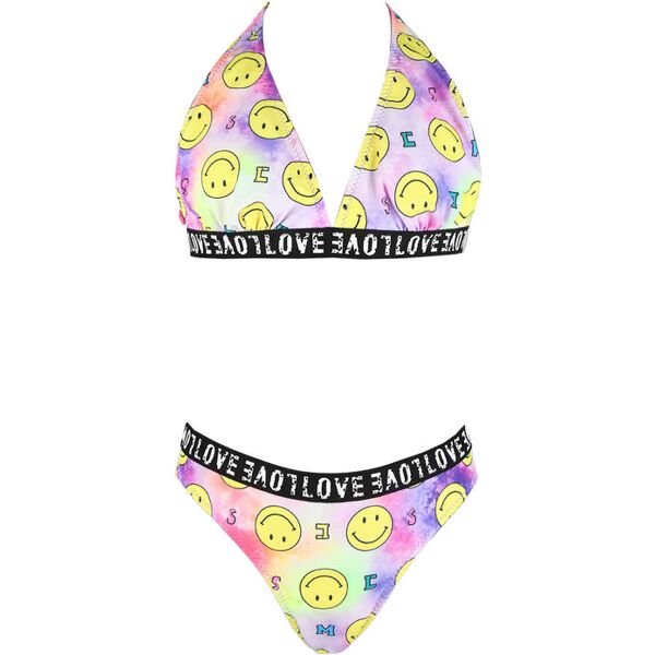 power flower costume bambina 2 pezzi con stampe smile bikini bambina viola taglia 08/10