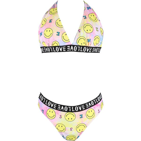 power flower costume bambina 2 pezzi con stampe smile bikini bambina rosa taglia 12/14