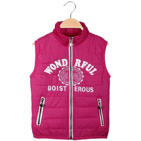 hello girl gilet imbottito bambina con scritte smanicato bambina fucsia taglia 03/04