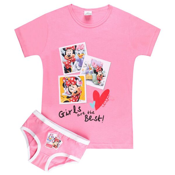 disney minnie mouse completo intimo da bambina t-shirt + slip completi intimi bambina rosa taglia 07/08