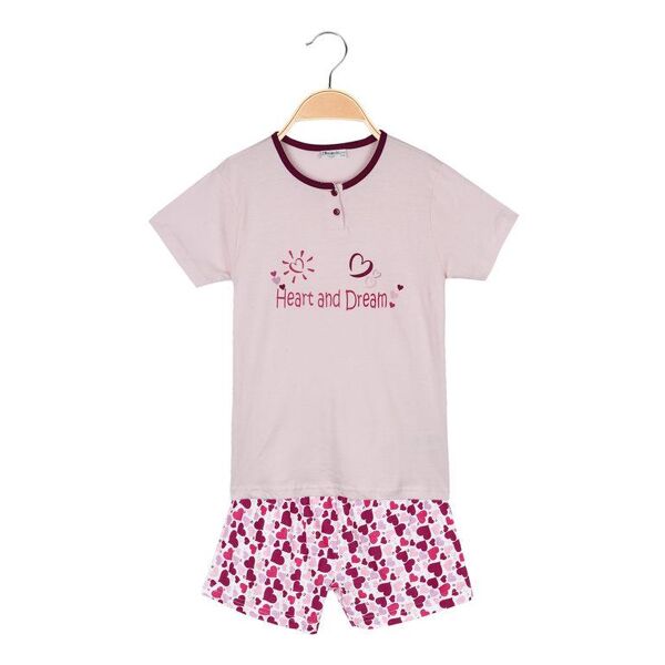 liabel pigiama corto in cotone t-shirt + shorts cuori pigiami bambina rosa taglia 08