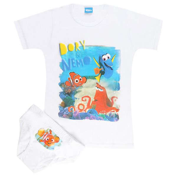 disney pixar completo intimo 2 pezzi slip + t-shirt da bambino completi intimi bambino bianco taglia 09/10