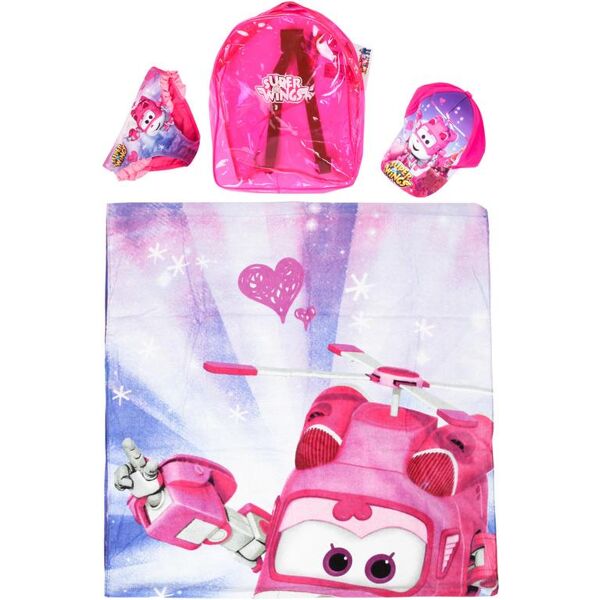 super wings set cappello + slip + telo mare moda mare bambina fucsia taglia 08a