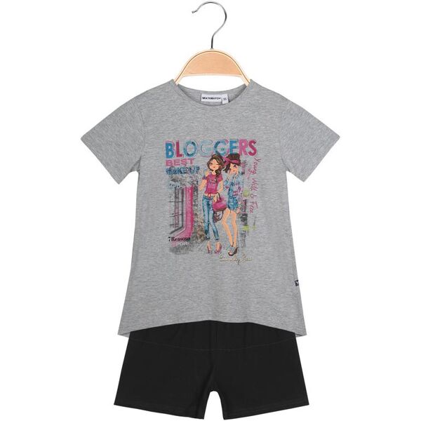 mix'n match t-shirt con disegni + pantaloncini completo 2 pezzi in cotone completi 3-16 anni bambina grigio taglia xs