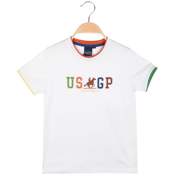 u.s. grand polo t-shirt da ragazzo con scritta colorata t-shirt manica corta bambino bianco taglia 12