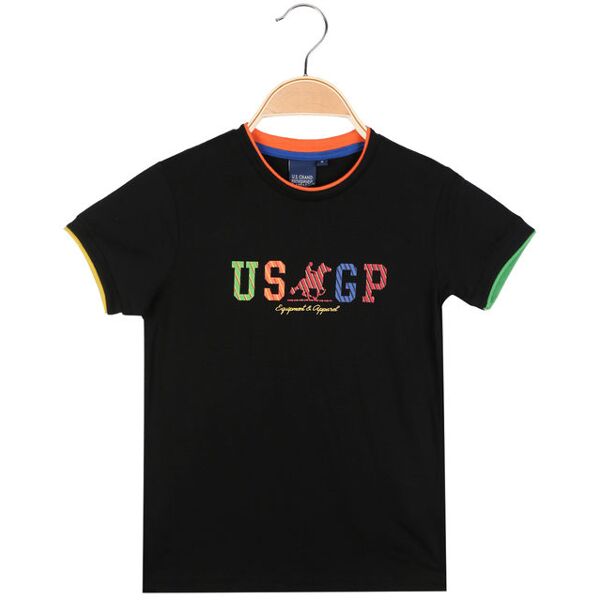 u.s. grand polo t-shirt da ragazzo con scritta colorata t-shirt manica corta bambino nero taglia 16