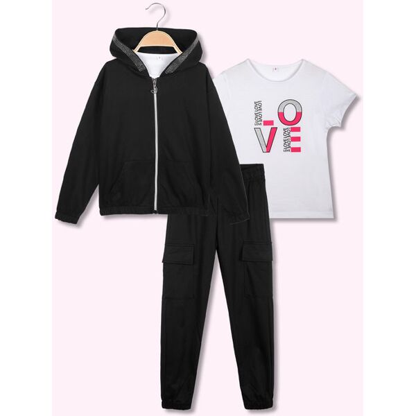 sweet tuta da ragazza 3 pezzi con cappuccio e zip tute sportive bambina nero taglia 08