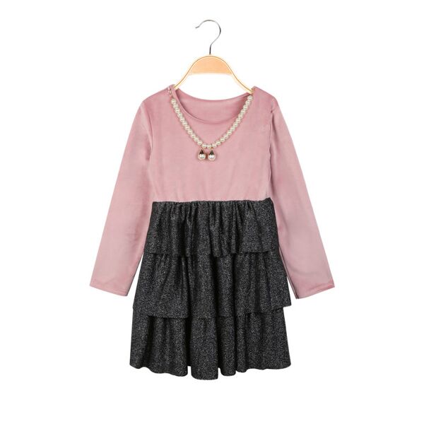 solada vestito in ciniglia da bambina con balze e collana vestiti bambina rosa taglia 04