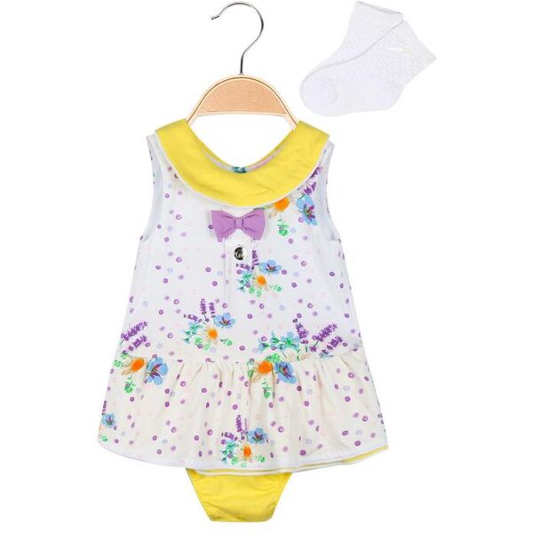 yes! do kid's vestito smanicato da neonata con calzini completi 0-36 m bambina giallo taglia 18/24