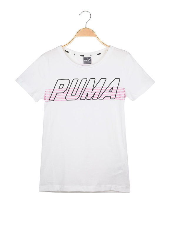 puma alpha logo tee t-shirt bianca con stampa t-shirt manica corta bambina bianco taglia 16