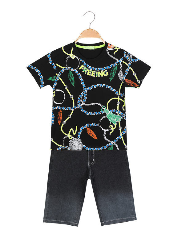 sweet completo 2 pezzi da ragazzo t-shirt + jeans corti completi 3-16 anni bambino nero taglia 08