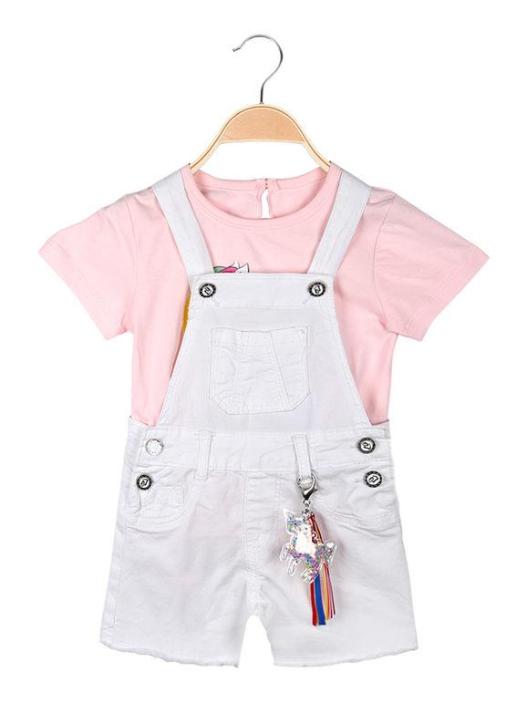 pink rabbit completo corto con salopette bambina 2 pezzi completi 0-36 m bambina bianco taglia 18m