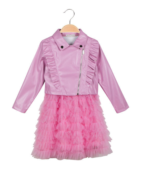pink rabbit completo da bambina con blazer in ecopelle e abito pomposo in tulle completi 3-16 anni bambina fucsia taglia 06/07