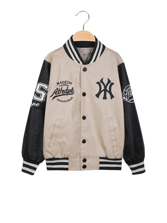 hollywork giacca baseball da ragazzo in ecopelle con stampe giacche ecopelle bambino beige taglia 16