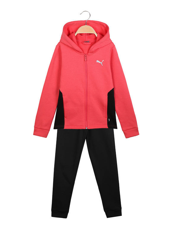 puma hooded sweat suit tuta felpata da bambina con cappuccio e zip tute sportive bambina rosso taglia 11/12