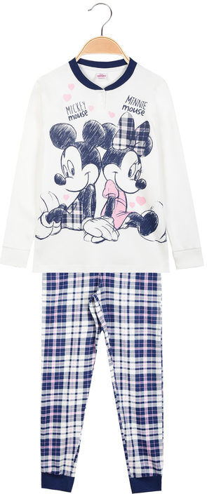 disney minnie e topolino pigiama lungo in caldo cotone da bambina a quadri pigiami bambina bianco taglia 09/10