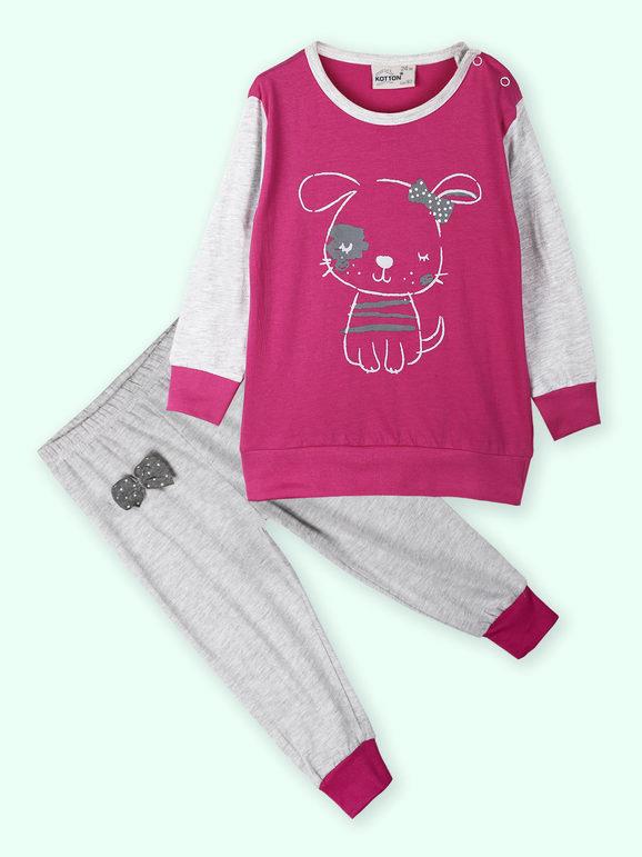 kotton pigiama lunga da neonata 2 pezzi in cotone pigiami bambina fucsia taglia 12m