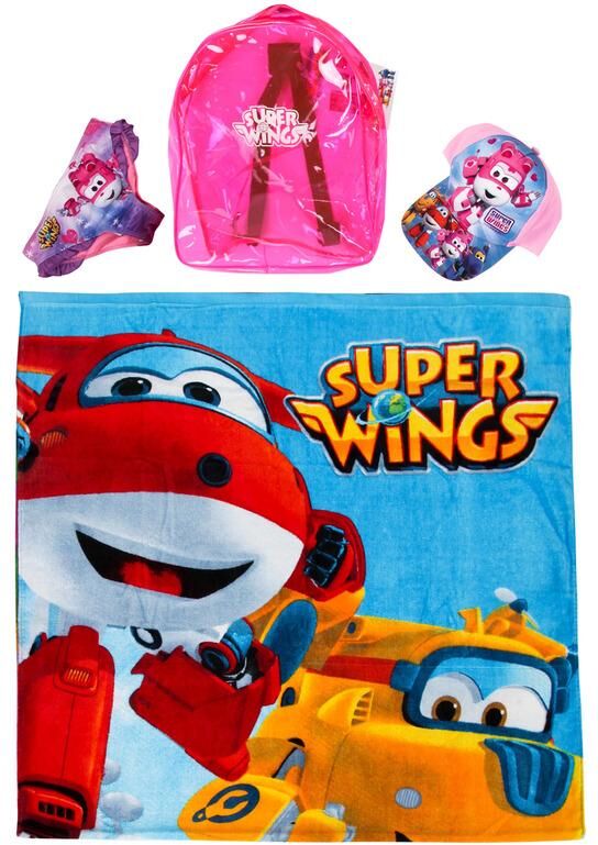 super wings set cappello + slip + telo mare moda mare bambina rosa taglia 03a