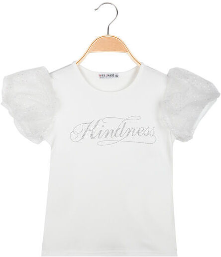 miss image t-shirt da bambina con maniche a palloncino in tulle t-shirt manica corta bambina bianco taglia 08