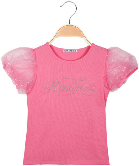 miss image t-shirt da bambina con maniche a palloncino in tulle t-shirt manica corta bambina fucsia taglia 12