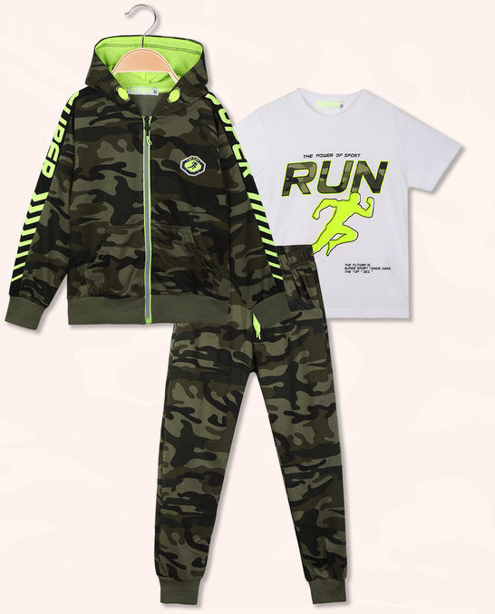 holly work tuta da ragazzo 3 pezzi con stampa militare tute sportive bambino verde taglia 08