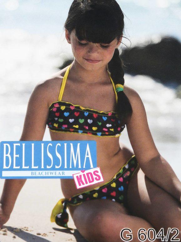 Bellissima Bikini bambina cuori a fascia G604 Bikini bambina Nero taglia 02/04