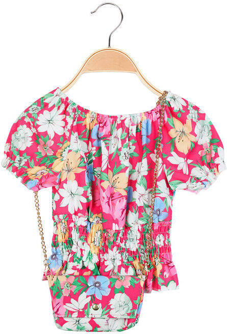 Solada Blusa a fiori da bambina con borsetta T-Shirt Manica Corta bambina Fucsia taglia 10