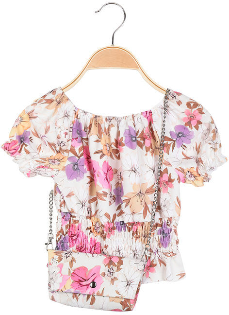 Solada Blusa a fiori da bambina con borsetta T-Shirt Manica Corta bambina Beige taglia 10