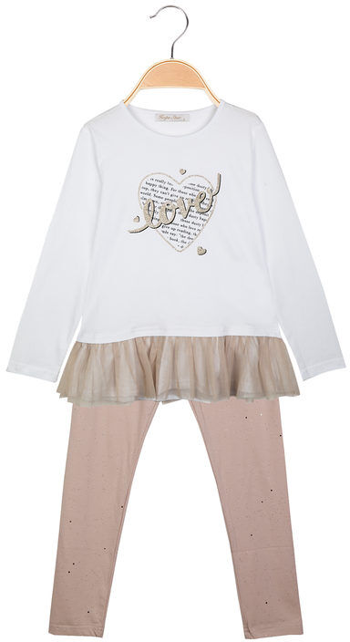 Hope Star Completo 2 pezzi da bambina t-shirt con tulle + leggings Completi 3-16 Anni bambina Bianco taglia 10