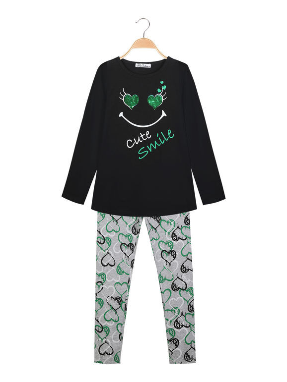 Miss Bellina Completo 2 pezzi da bambina t-shirt + leggings stampati Completi 3-16 Anni bambina Nero taglia 12