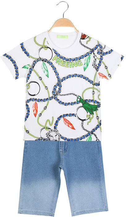 Sweet Completo 2 pezzi da ragazzo t-shirt + jeans corti Completi 3-16 Anni bambino Bianco taglia 10