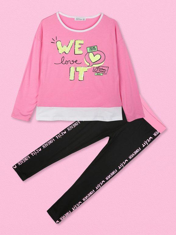 Lollitop Completo bambina 2 pezzi con leggings Completi 3-16 Anni bambina Rosa taglia 03/04