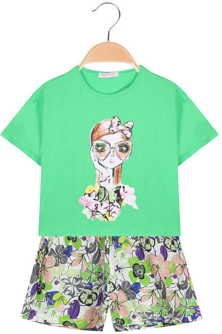 Pink Rabbit Completo corto da bambina t-shirt + shorts a fiori Completi 3-16 Anni bambina Verde taglia 06