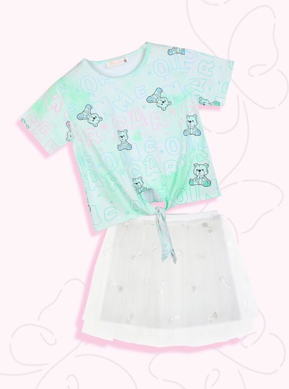 Mono Star Completo da bambina gonna in tulle + t-shirt Completi 3-16 Anni bambina Verde taglia 10