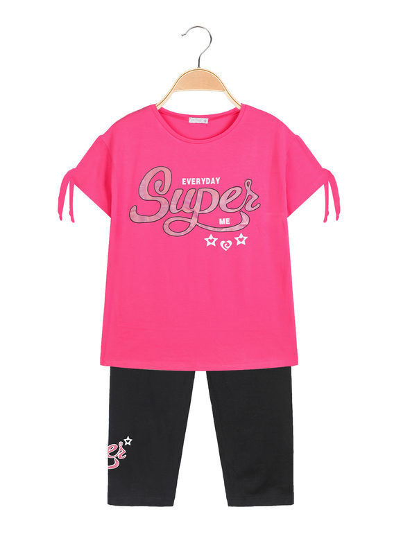 Lollitop Completo estivo da ragazza maxi t-shirt + leggings Completi 3-16 Anni bambina Fucsia taglia 08