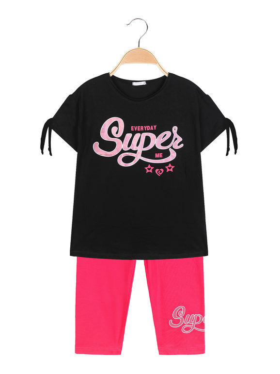 Lollitop Completo estivo da ragazza maxi t-shirt + leggings Completi 3-16 Anni bambina Nero taglia 14