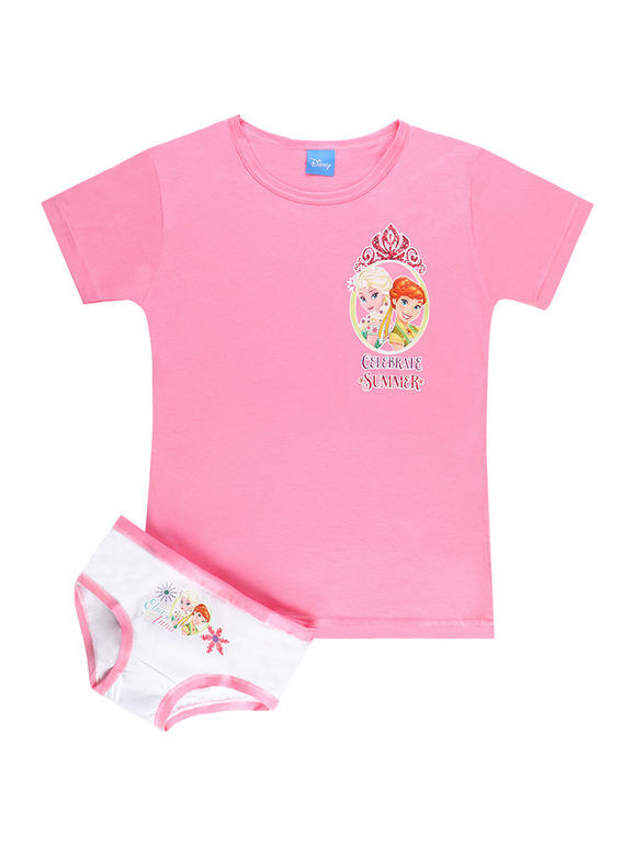 Disney Completo intimo 2 pezzi da bambina t-shirt + slip Maglie Intime bambina Rosa taglia 07/08