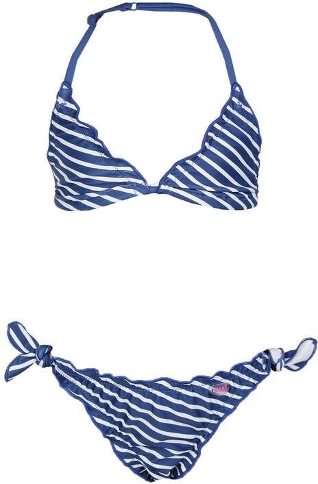 Bellissima Costume bikini a righe Bikini bambina Blu taglia 06/08