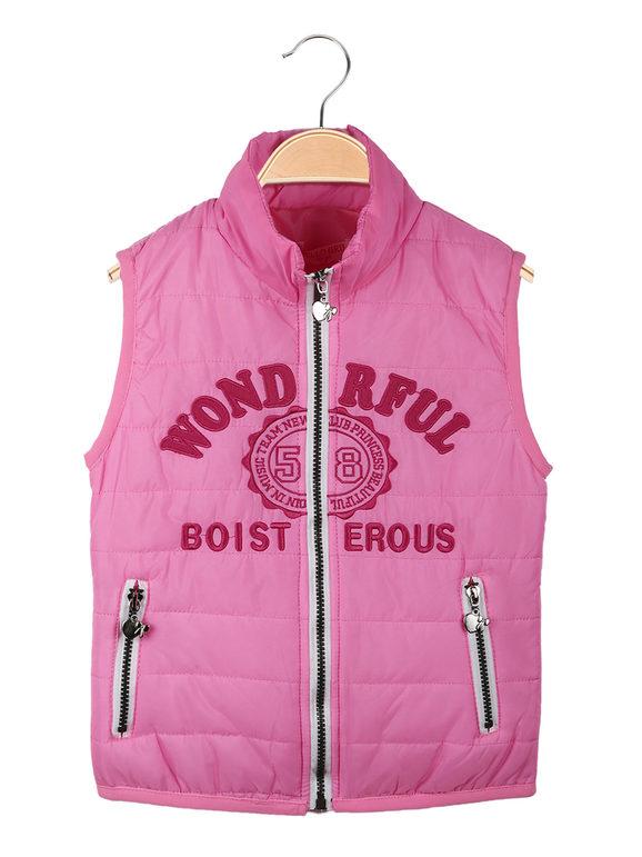 Hello Girl Gilet imbottito bambina con scritte Smanicato bambina Rosa taglia 13/14